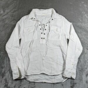 Mother Lace Up Blouse Womens XS White Frenchie Cotton Long Sleeve Western Boho